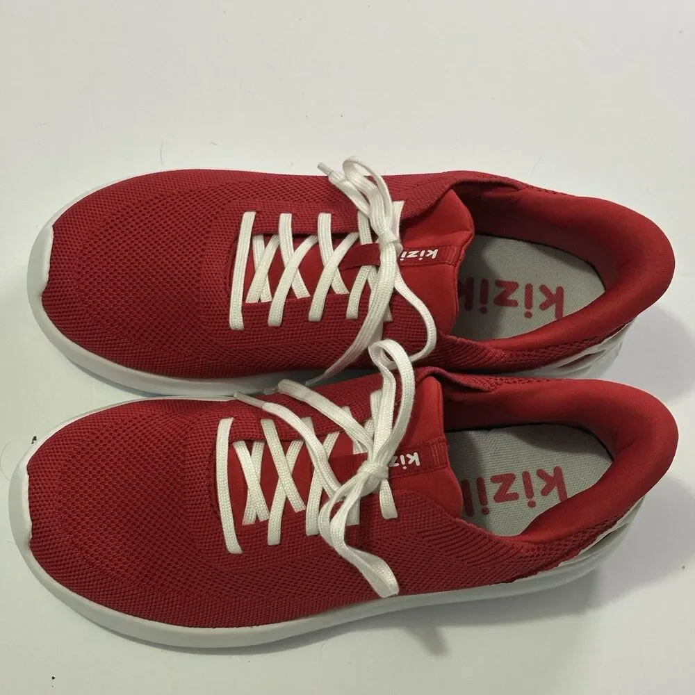 Kizik Kids’ Athens Red Alert Slip-On Sneakers Hands-Free No-Tie - White Shoes 5Y
